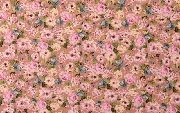 Poplin Katoen Stof, Bloemen Print, Groen/Roze/Oud Roze, P892-1
