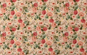 Poplin Katoen Stof, Bloemen Print, Groen/Roze/Oud Roze/Gebroken Wit, P893-1