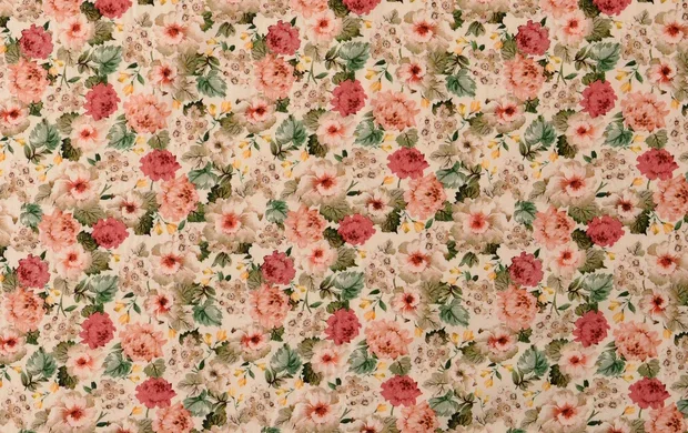 Poplin Katoen Stof, Bloemen Print, Groen/Roze/Oud Roze/Gebroken Wit, P893-1