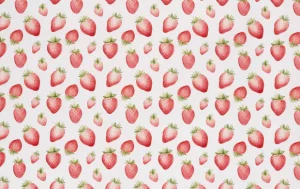Poplin Katoen Stof, Aardbeien Print, Wit/Rood/Groen, P896-1