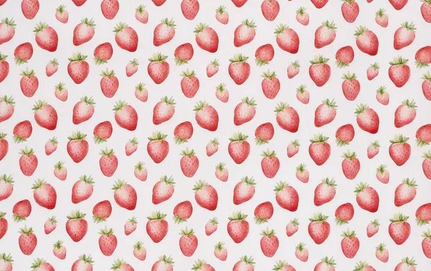 Poplin Katoen Stof, Aardbeien Print, Wit/Rood/Groen, P896-1