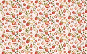 oplin Katoen Stof, Aardbeien Print, Wit/Rood/Groen, P897-1