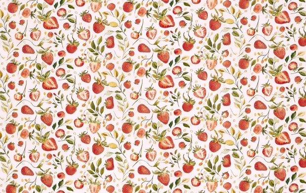 oplin Katoen Stof, Aardbeien Print, Wit/Rood/Groen, P897-1