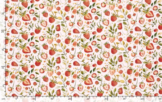 oplin Katoen Stof, Aardbeien Print, Wit/Rood/Groen, P897-4