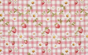 Poplin Katoen Stof, Aardbeien Print, Roze/Wit/Rood/Groen, P898-1