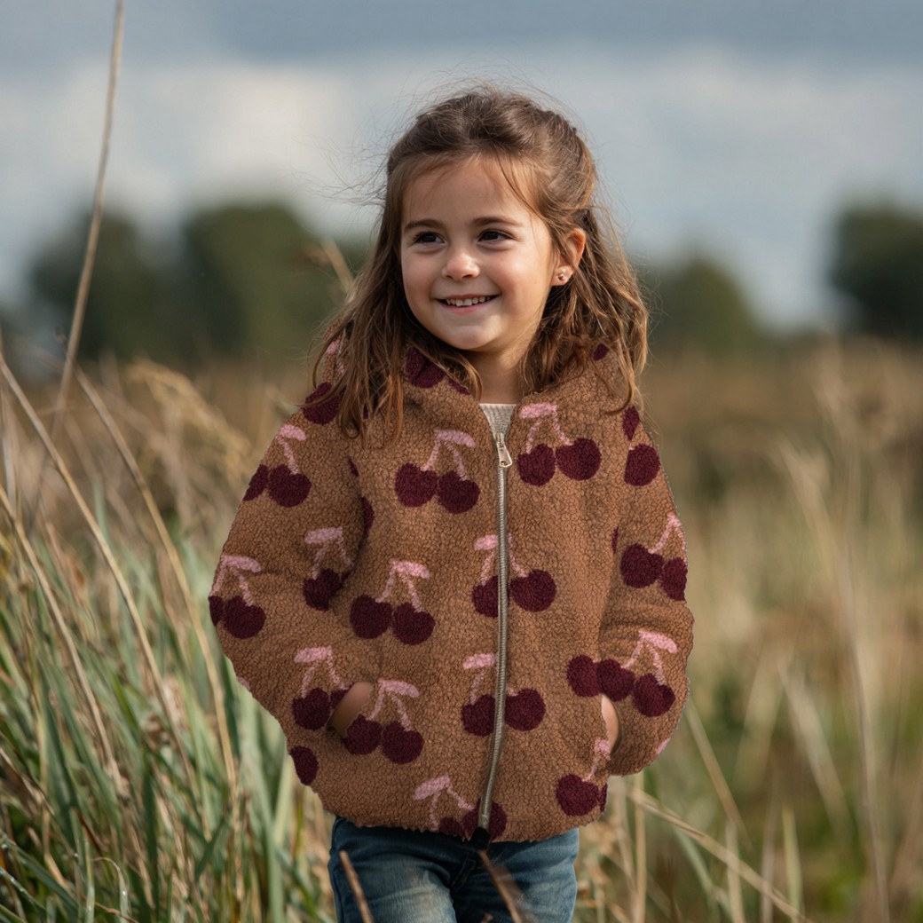 Teddy Jacquard Stof, Kersen, Bruin/Rood. P906-4