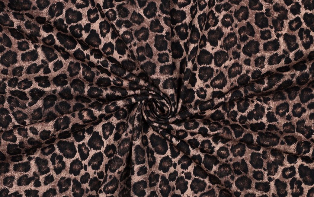 Jersey Stof Digital Dieren Print, Taupe. P912-2