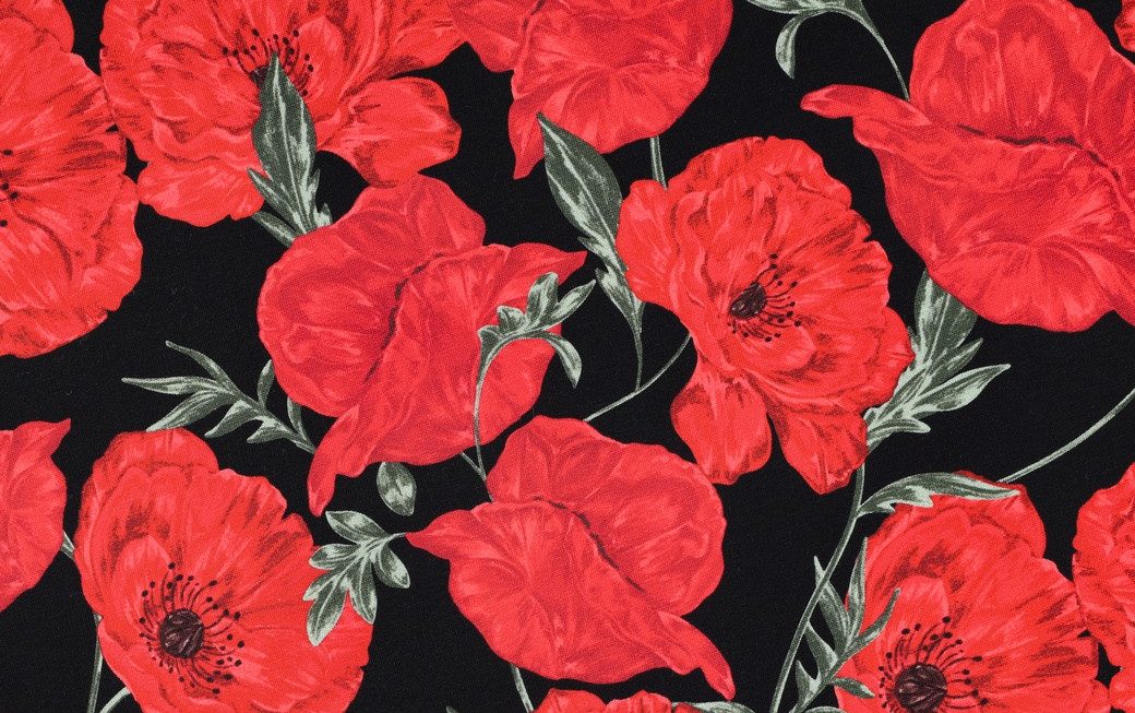 French Terry Stof, Digital Flower, Zwart/Groen/Rood. P917 -1