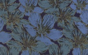 Jacquard Stof, Bloemen Print, Blauw/Aqua/Goud. P918-1