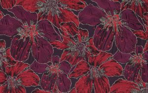 Jacquard Stof, Bloemen Print, Rood/Paars/Goud. P919-1