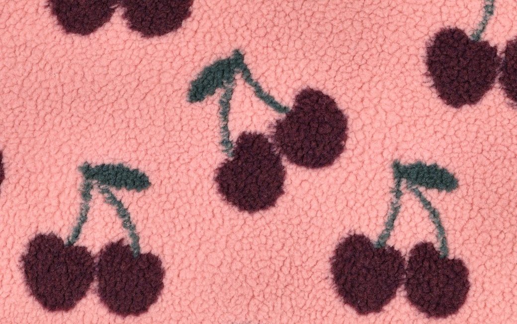 Teddy Jacquard Stof, Kersen, Roze/Rood. P926-1