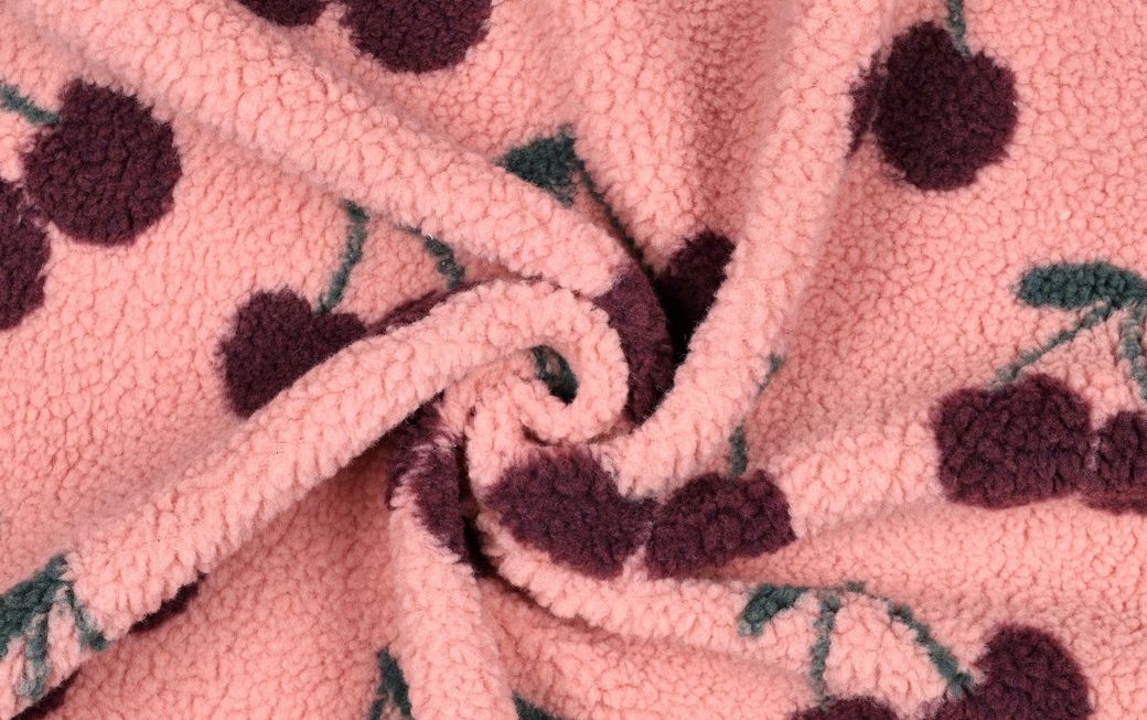 Teddy Jacquard Stof, Kersen, Roze/Rood. P926-2