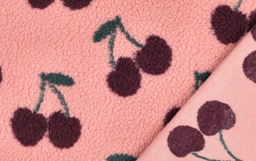 Teddy Jacquard Stof, Kersen, Roze/Rood. P926-3