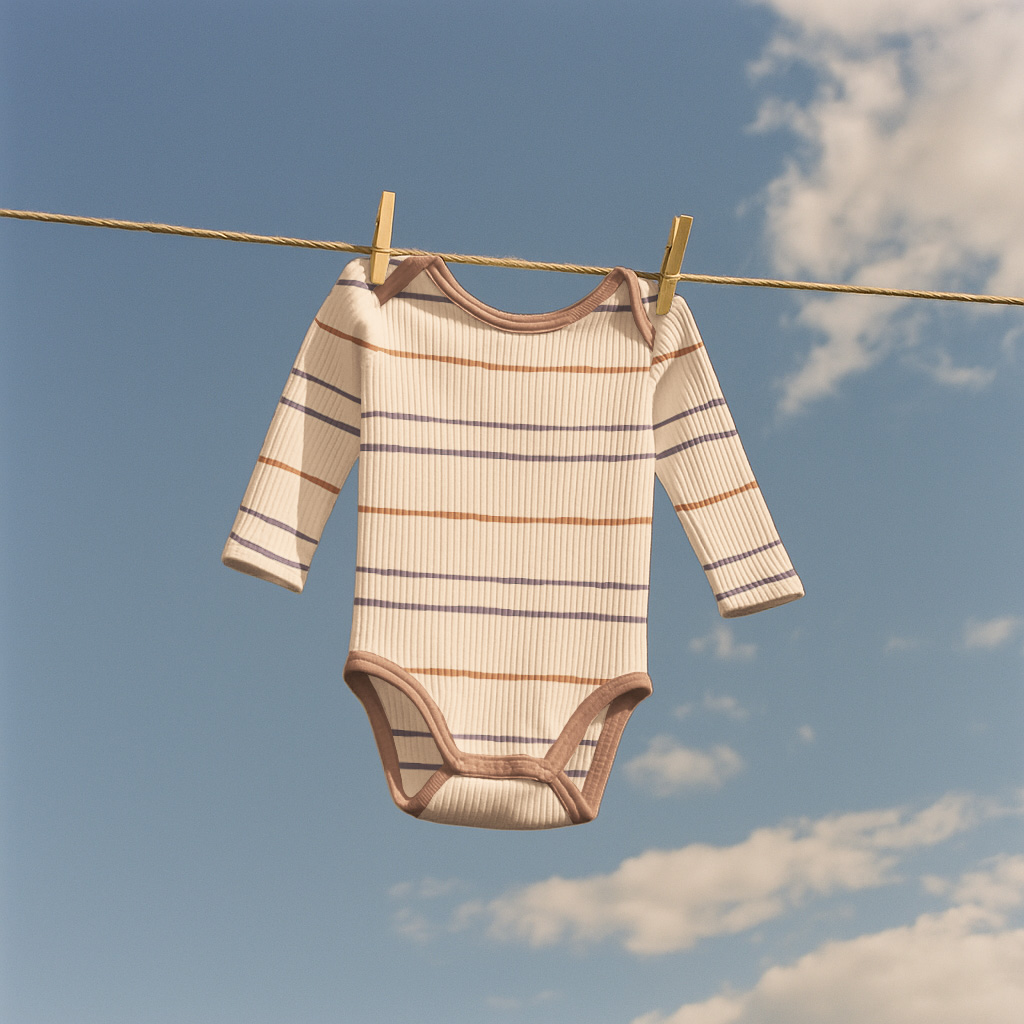 Rib Jersey Stof, GOTS, Streep Motief, Naturel/Bruin/Blauw. P929-4