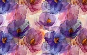 Viscose Tricot Stof, Digital Print Aquarel Bloemen, Paars/Fuchsia, P939-1