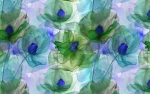 Viscose Tricot Stof, Digital Print Aquarel Bloemen, Aqua/Groen, P940-1