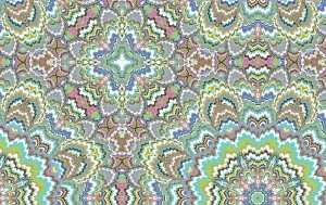 Viscose Tricot Stof, Digital Print Mandala, Aqua/Groen, P941-1