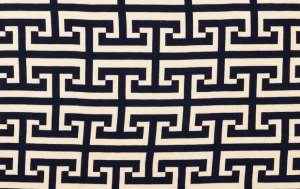 Viscose Satijn Stof, Geometrisch Print, Marine Blauw/ Off White, P874.-1