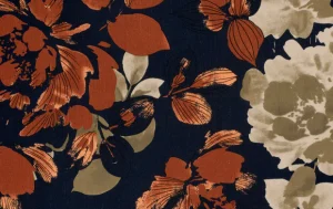 Broken Crêpe Stof, Bloemen Print, Marine/Roest/Olijf Groen, P887-1