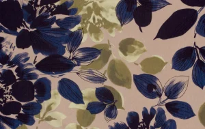 Broken Crêpe Stof, Bloemen Print, Marine/Oud Roze/Olijf Groen, P888-1