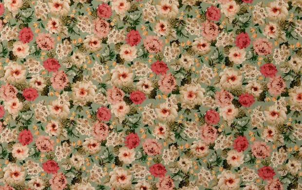 Poplin Katoen Stof, Bloemen Print, Groen/Roze/Oud Roze/Beige, P889-1