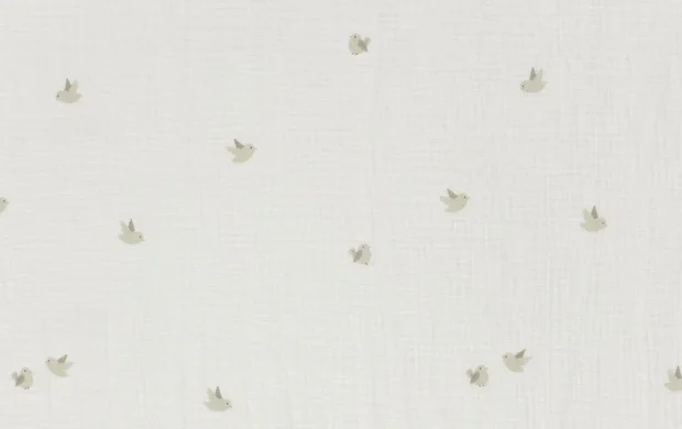 Hydrofiel Mousseline Stof, Vogel Print, Gebroken Wit. P949-1