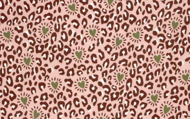 Hydrofiel Mousseline Stof, Panter Print, Roze/Groen. P950-1