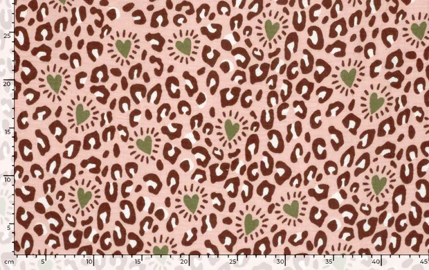 Hydrofiel Mousseline Stof, Panter Print, Roze/Groen. P950-4