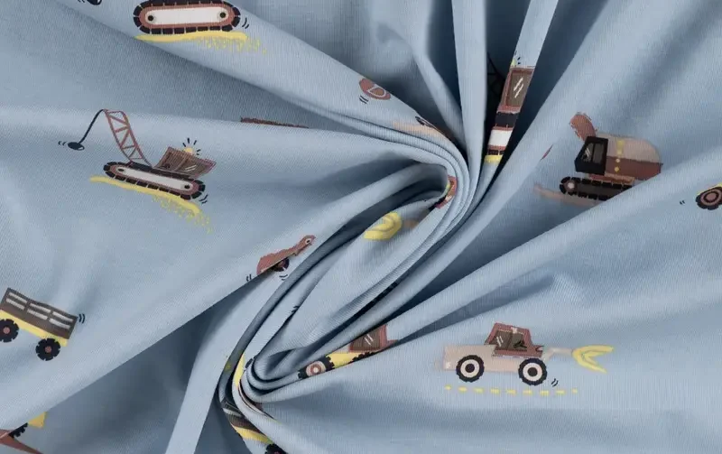 Jersey Stof, Graafmachine Print, Blauw. P953-3