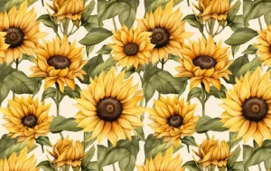Jersey Stof, Zonnebloem Groot Print, Geel/Groen/Off White. P954-1