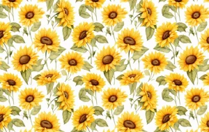 Jersey Stof, Zonnebloem Print, Geel/Groen/Off White. P955-1