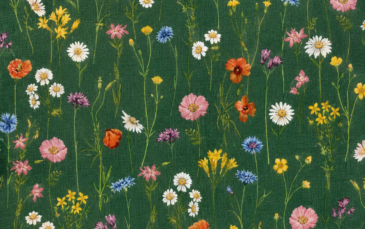 Decoratie stof Gobelin, wilde bloemen, rood/roze/geel/groen/blauw/wit, DG08