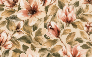Decoratie stof Panama, bloemen print, wit/groen/roze PAN01-1