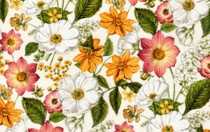 Decoratie stof Gobelin, Melrose bloemen, roze/geel/groen/wit, DG02