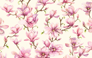 Decoratie stof Gobelin, magnolia takken print, wit/bruin/roze DG18