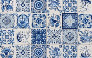 Decoratie stof Gobelin, Delfts blauwe tegeltjes, blauw/wit, DG12