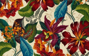 Decoratie stof Gobelin, Marcela bloemen, rood/oranje/groen/blauw, DG01