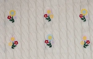 Gebreide kabel stof, bloem print, off-white. A.028-1
