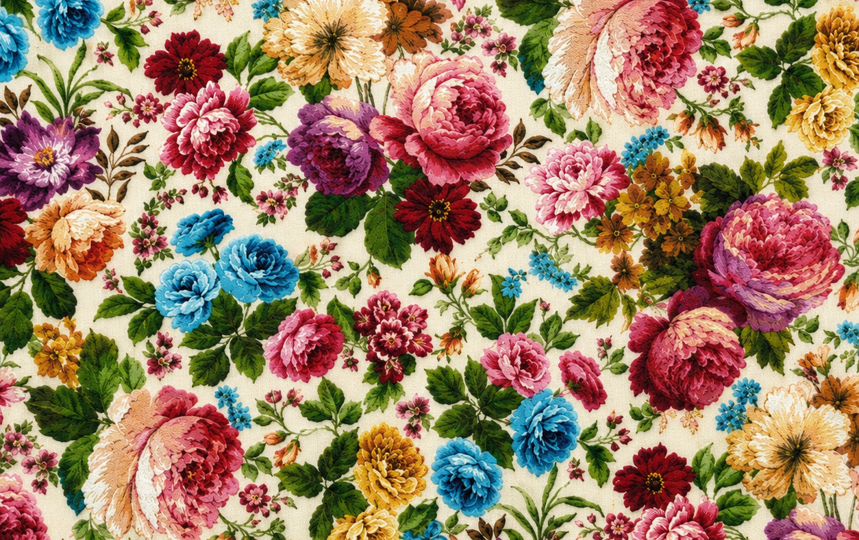 Decoratie stof Gobelin, Lucrecia bloemen, rood/roze/geel/groen/blauw/wit, DG07