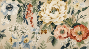 Decoratie stof Panama, bloemen print, wit/groen/roze PAN03