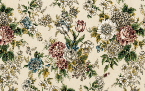Decoratie stof Gobelin, bloemen print, blauw/wit/rood/groen DG16