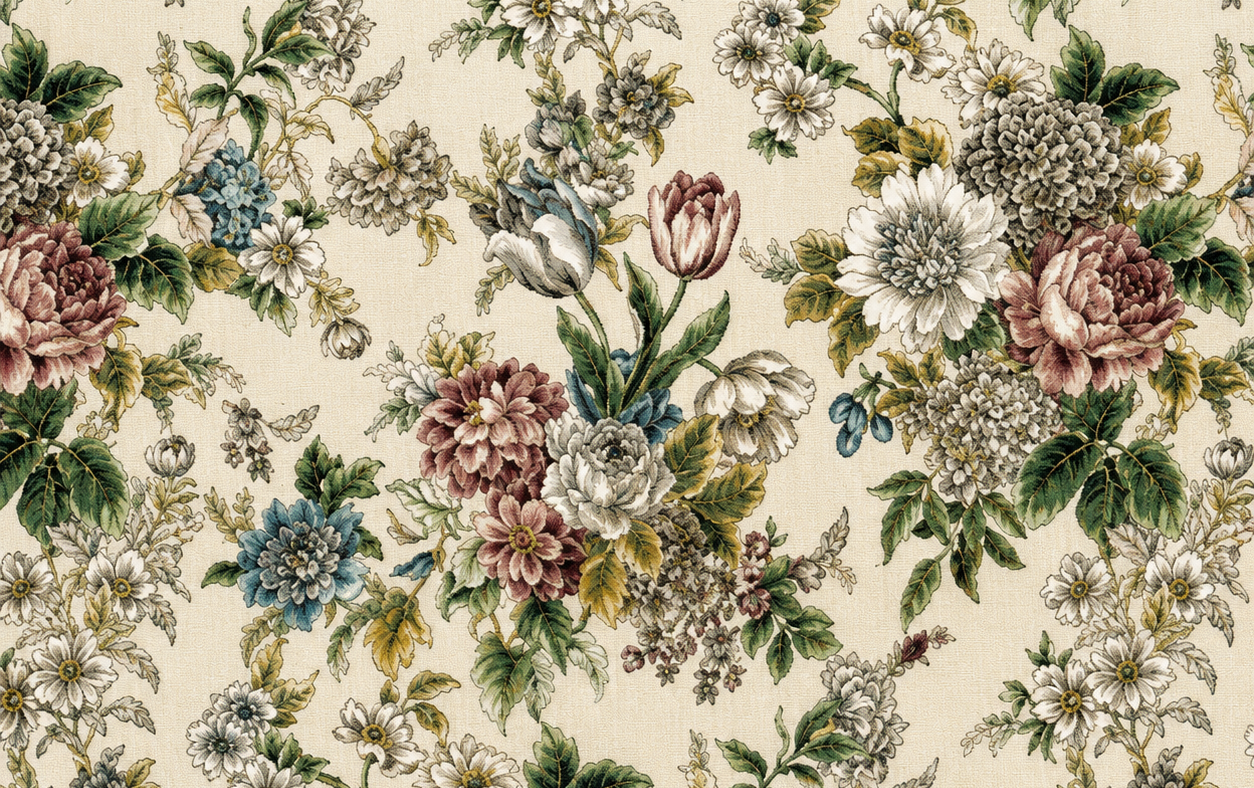 Decoratie stof Gobelin, bloemen print, blauw/wit/rood/groen DG16