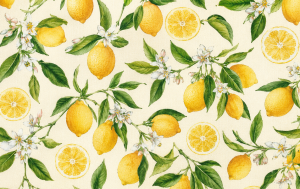 Decoratie stof Gobelin, citroen print, wit/geel/groen DG17
