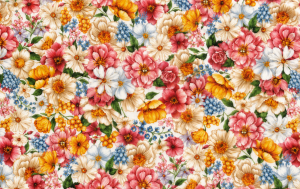Decoratie stof Gobelin, Lente bloemen, roze/geel/blauw/wit, DG03