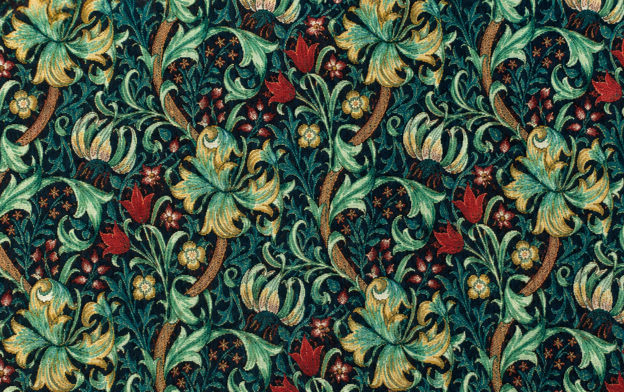 Decoratie stof Gobelin, bloem ornamenten print, blauw/wit/rood/geel, DG15