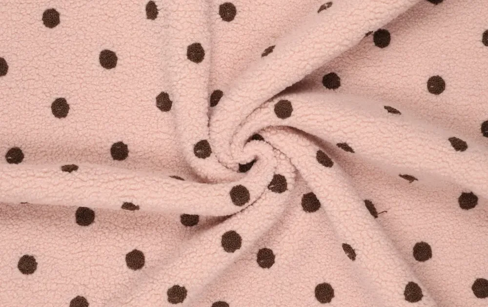 Teddy stof, stip, bruin/roze. A.043-2