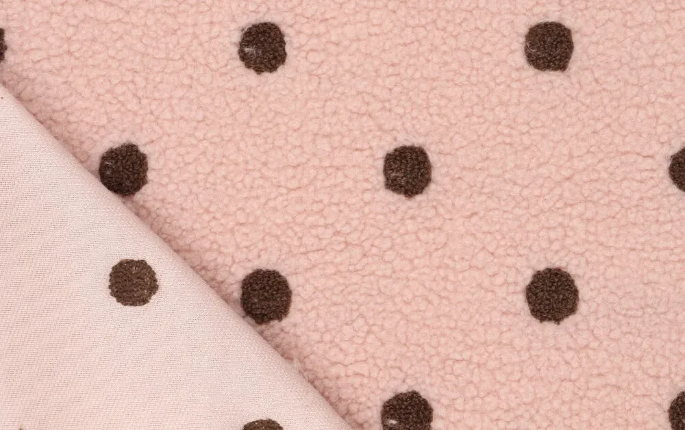 Teddy stof, stip, bruin/roze. A.043-3