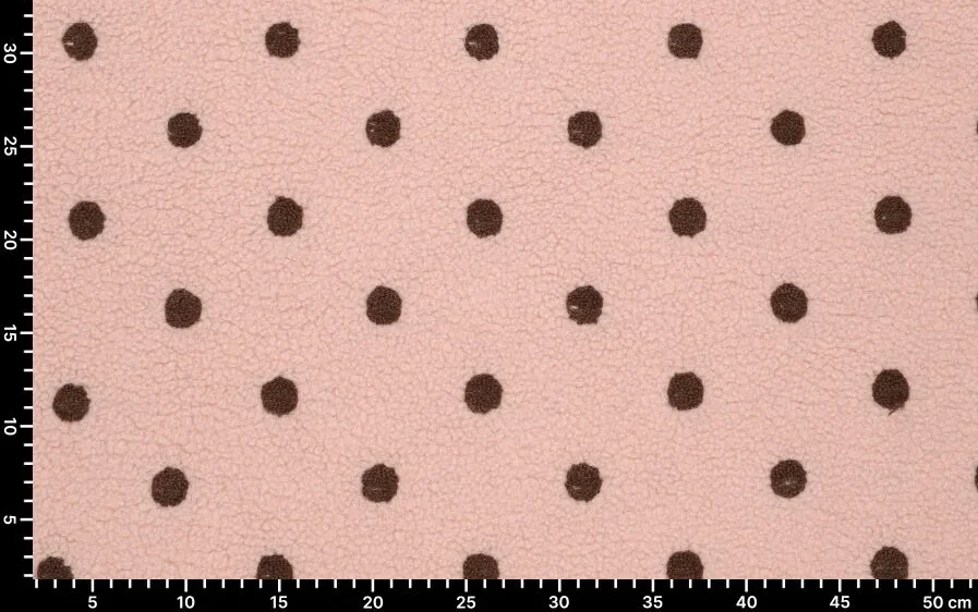 Teddy stof, stip, bruin/roze. A.043-4