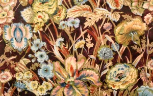 Fluweel stof, bloemen print, bruin/groen/blauw/roze, P1000-1