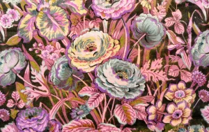 Fluweel stof, bloemen print, bruin/groen/paars/roze, P1001-1